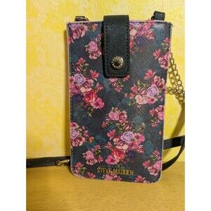 Steve Madden Floral Crossbody Bag Adjustable Strap Card Slots Black Pink